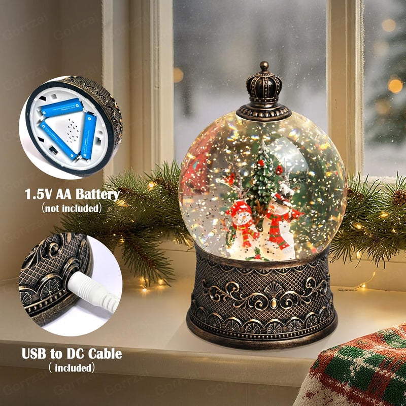 Gorrzai Snowman Snow Globe Lantern, Lighted Musical Snow Globe Decorations Indoor for Home Decor with Music Timer Glitter, Light Up Holiday Decor Gift, USB or Battery Operated - Image 4