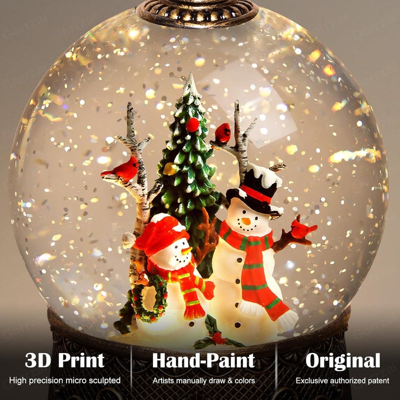 Gorrzai Snowman Snow Globe Lantern, Lighted Musical Snow Globe Decorations Indoor for Home Decor with Music Timer Glitter, Light Up Holiday Decor Gift, USB or Battery Operated - Image 2