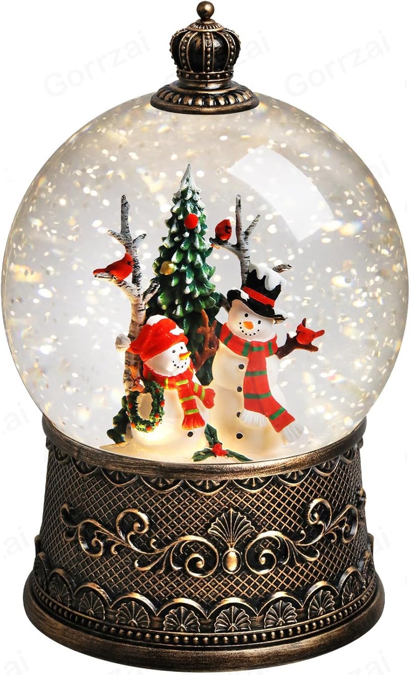 Gorrzai Snowman Snow Globe Lantern, Lighted Musical Snow Globe Decorations Indoor for Home Decor with Music Timer Glitter, Light Up Holiday Decor Gift, USB or Battery Operated - Image 1