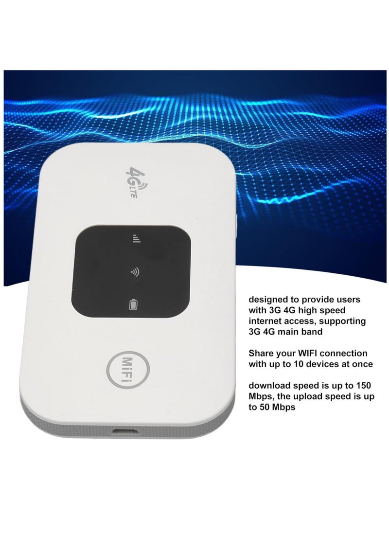 Wireless LTE Router, 2100mAh Battery 10 Devices Share 150Mbps SIM Card Slot Slim Compact 4G WiFi Router for Travel