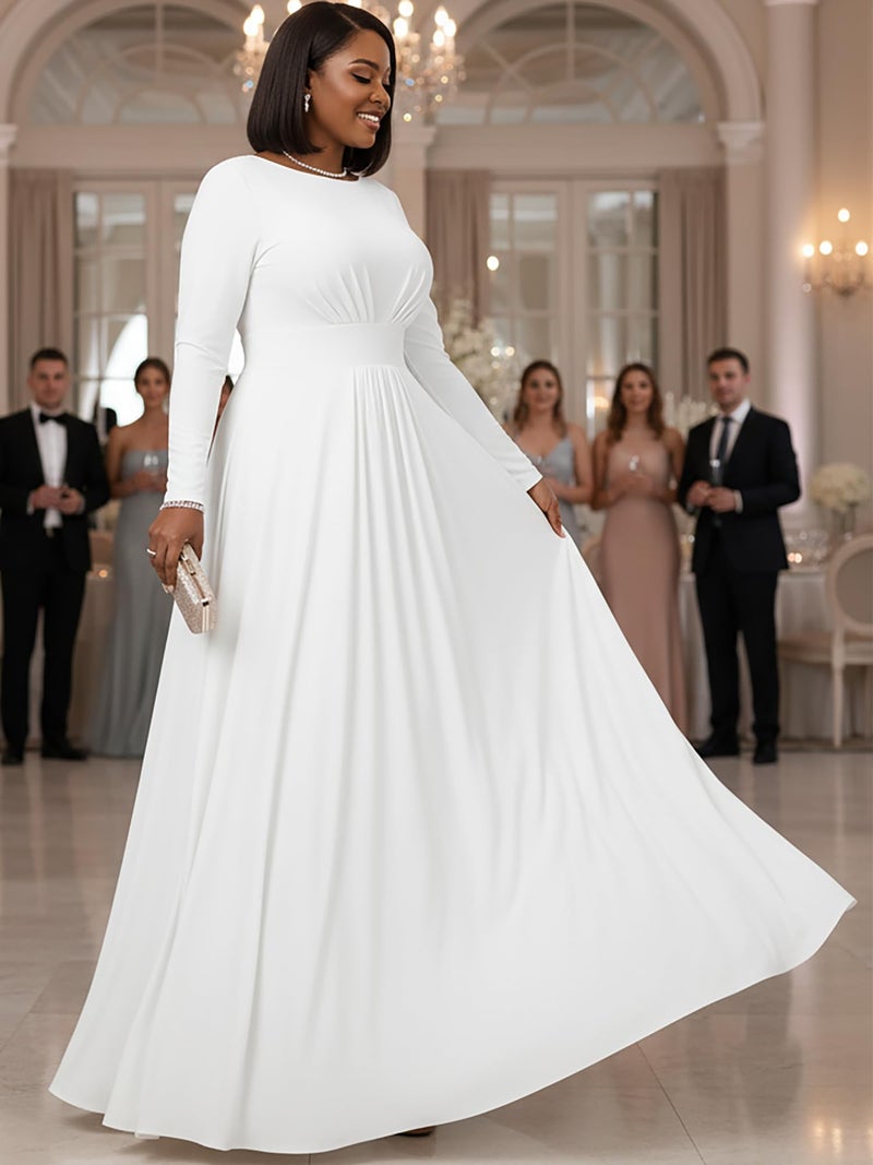 KOH KOH Plus Size Womens Long Full Sleeve Sleeves Flowy Empire Waist Fall Winter Modest Formal Floor Length Abaya Muslim Gown Gowns Soft Jersey Maxi Dress Dresses, Ivory White XL 14-16 - Image 3