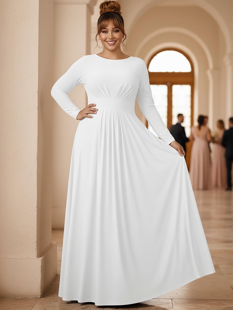 KOH KOH Plus Size Womens Long Full Sleeve Sleeves Flowy Empire Waist Fall Winter Modest Formal Floor Length Abaya Muslim Gown Gowns Soft Jersey Maxi Dress Dresses, Ivory White XL 14-16 - Image 4