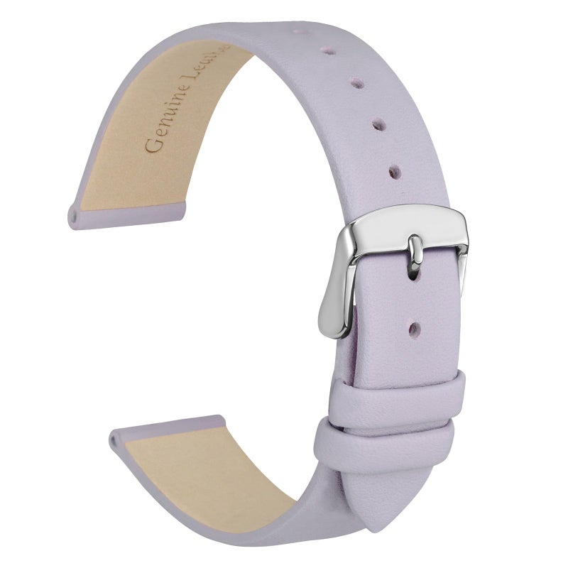 WOCCI 14mm Lug Width, Elegant Watch Band, Genuine Leather Replacement Strap with Silver Buckle (Light Purple) - Image 1