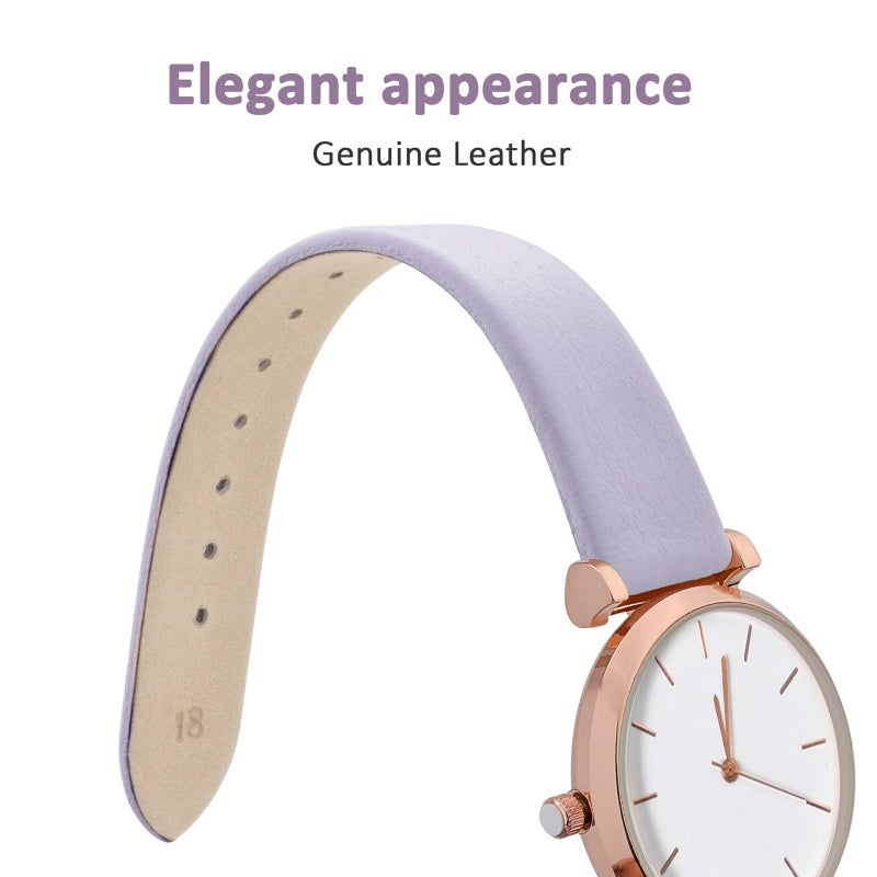 WOCCI 14mm Lug Width, Elegant Watch Band, Genuine Leather Replacement Strap with Silver Buckle (Light Purple) - Image 3