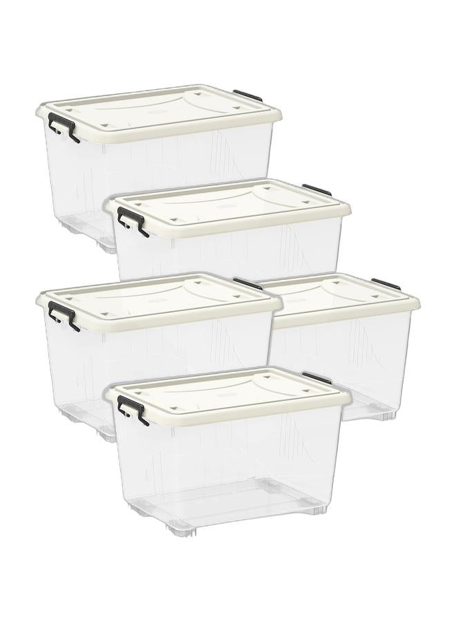 Cosmoplast 55L Clear Plastic Storage Box With Wheels & Lockable Lid (Pack Of 5) - Image 1