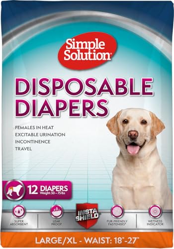 Simple Solution Disposable Female Dog Diapers, Absorbent Leak Proof Protection for Incontinence, Puppy Training, Heat Cycle, Travel, and Housebreaking, Large/XL Dogs, 18–27 Inch Waist, 12 Count - Image 1