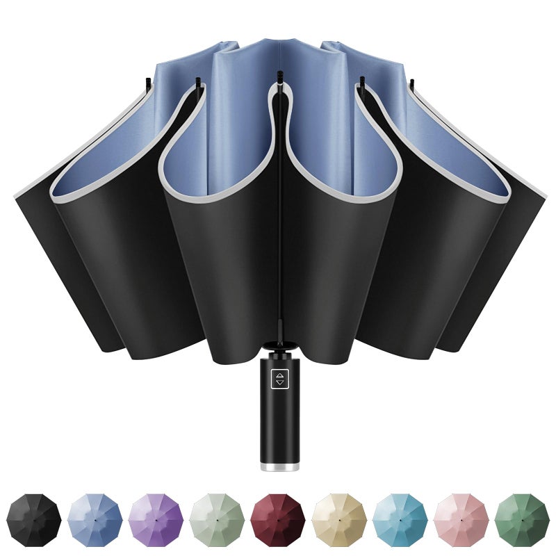 Yoobure Inverted Travel Umbrella  Automatic Umbrellas For Rain  Windproof Compact Folding With Reflective Stripe  Portable Large For Backpack  Lightweight With Sun Uv Protection - Image 1