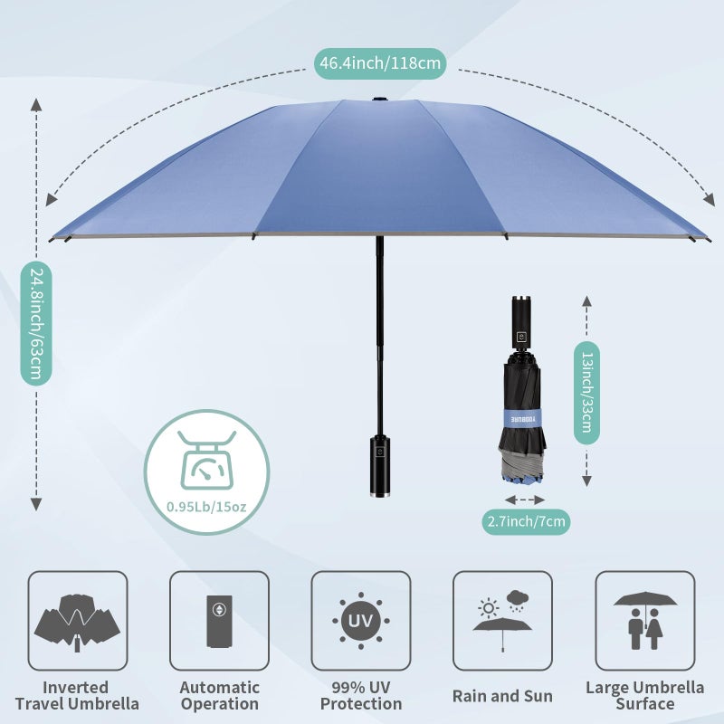 Yoobure Inverted Travel Umbrella  Automatic Umbrellas For Rain  Windproof Compact Folding With Reflective Stripe  Portable Large For Backpack  Lightweight With Sun Uv Protection - Image 2