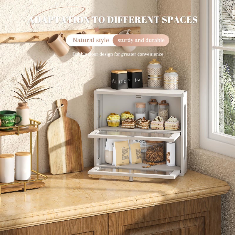 STDDRE Corner Bread Box for Kitchen Countertop Bmaboo Double Layer Bread Boxes Capacity Farmhouse Bread Box, Corner Countertop Storage (White) - Image 5