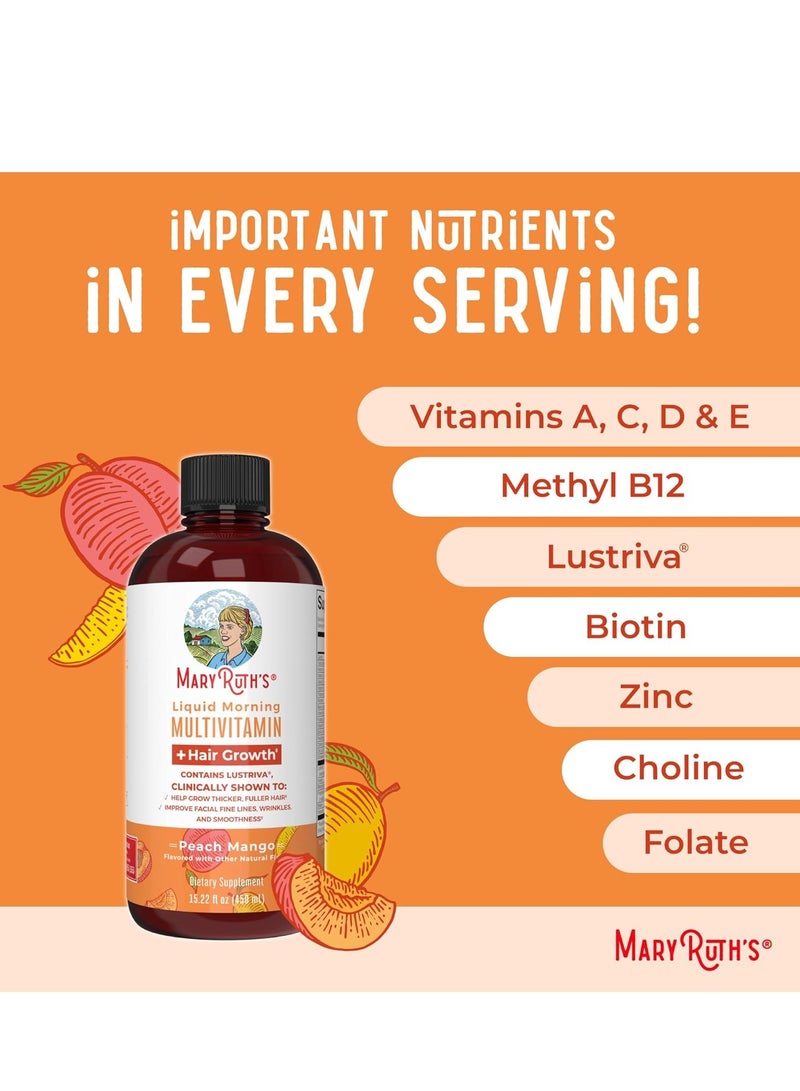 MaryRuth Organics Liquid Multivitamin + Hair Growth | Biotin 10000mcg | Lustriva Hair Growth Supplement | Clinically Tested in Women for Thicker Hair & Facial Wrinkle | Skin Care | Ages 18+ | 15.22 Fl Oz