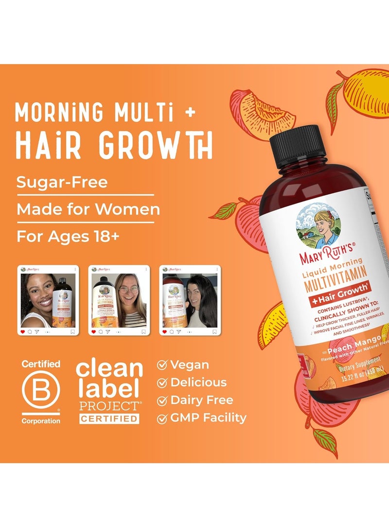 MaryRuth Organics Liquid Multivitamin + Hair Growth | Biotin 10000mcg | Lustriva Hair Growth Supplement | Clinically Tested in Women for Thicker Hair & Facial Wrinkle | Skin Care | Ages 18+ | 15.22 Fl Oz