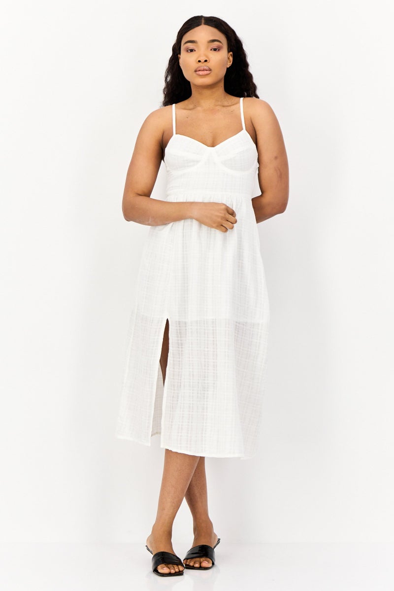 BRAVE SOUL Women Textured Casual Midi Dress, White  - Image 1