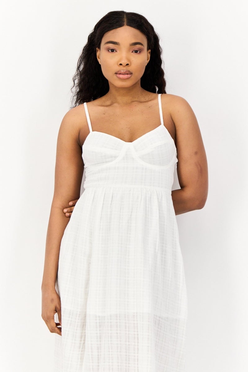 BRAVE SOUL Women Textured Casual Midi Dress, White  - Image 3