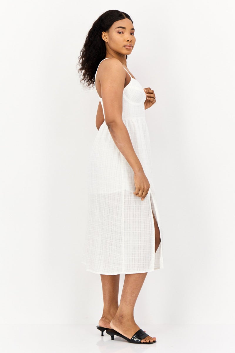 BRAVE SOUL Women Textured Casual Midi Dress, White  - Image 4