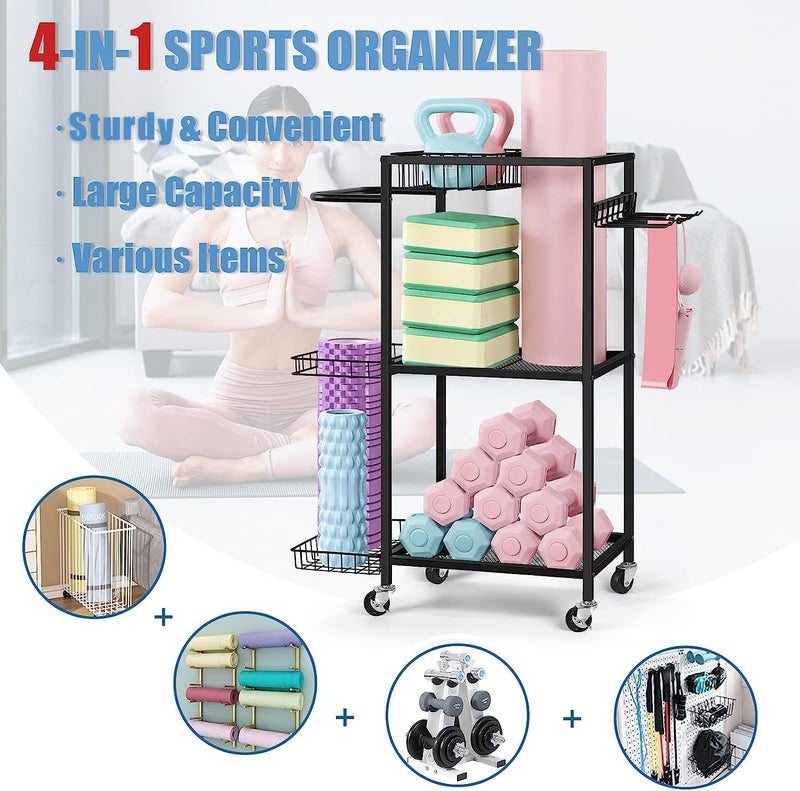 LIANTRAL Yoga Mat Storage Rack - Metal Gym Organizer for Yoga Mats, Foam Rollers & Fitness Equipment, Space Saving Workout Equipment Storage Rack for Home Exercise and Fitness Gear, Black - Image 3