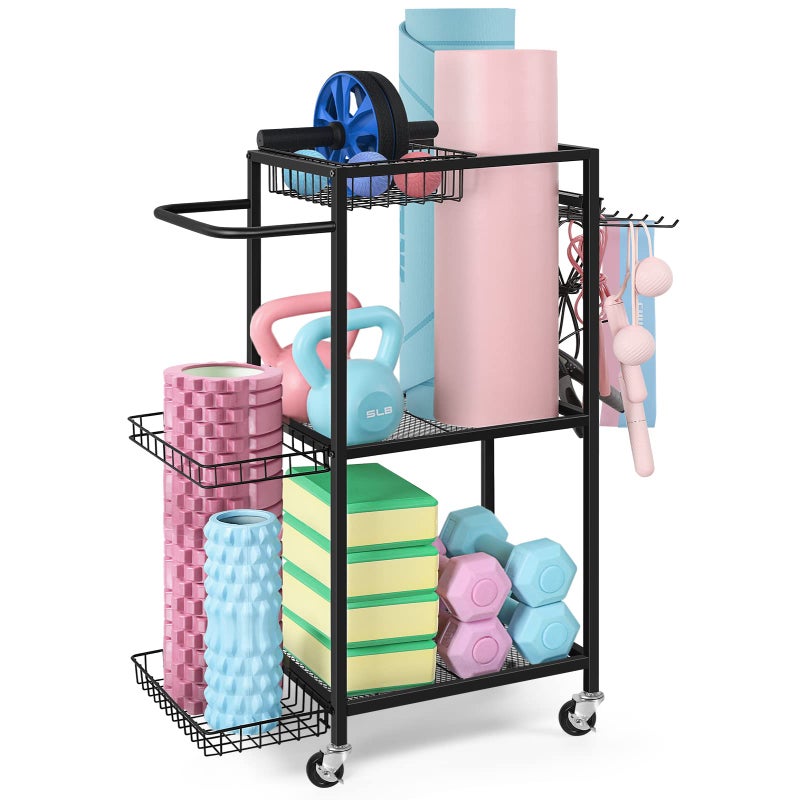 LIANTRAL Yoga Mat Storage Rack - Metal Gym Organizer for Yoga Mats, Foam Rollers & Fitness Equipment, Space Saving Workout Equipment Storage Rack for Home Exercise and Fitness Gear, Black - Image 1