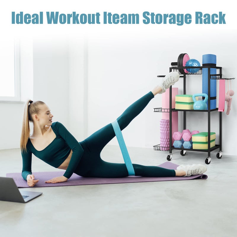 LIANTRAL Yoga Mat Storage Rack - Metal Gym Organizer for Yoga Mats, Foam Rollers & Fitness Equipment, Space Saving Workout Equipment Storage Rack for Home Exercise and Fitness Gear, Black - Image 2