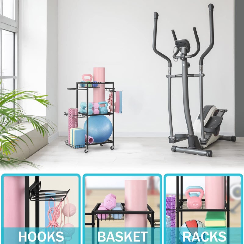 LIANTRAL Yoga Mat Storage Rack - Metal Gym Organizer for Yoga Mats, Foam Rollers & Fitness Equipment, Space Saving Workout Equipment Storage Rack for Home Exercise and Fitness Gear, Black - Image 5