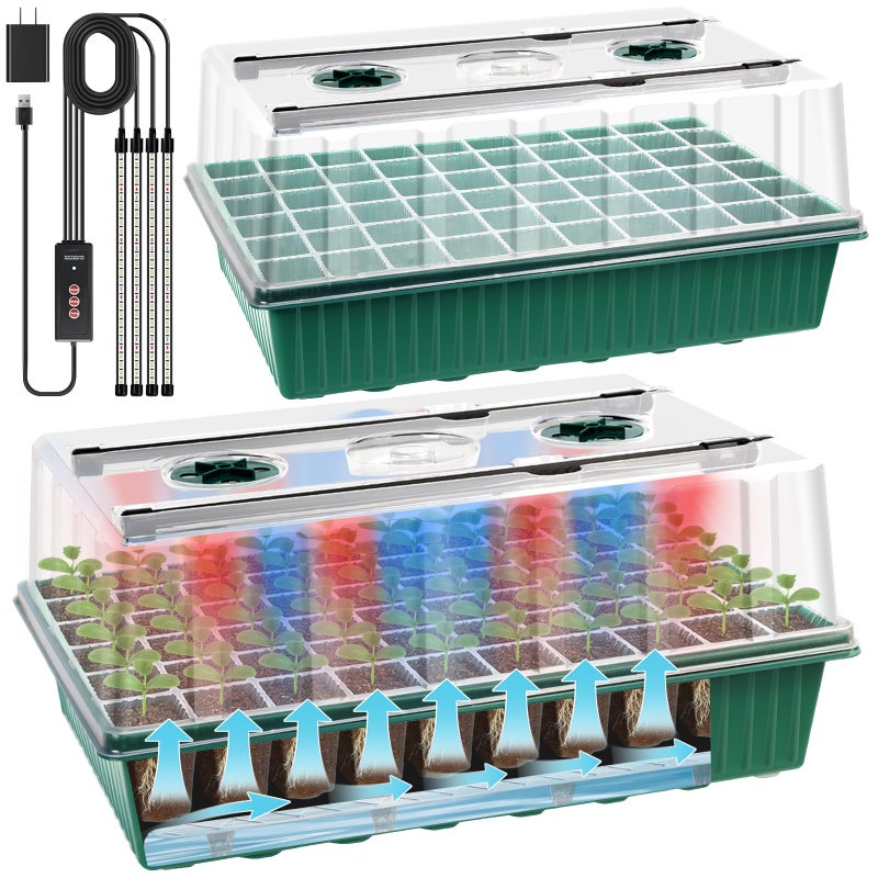 SprintGy 2 Set 120-Cell Seed Starter Tray with Grow Light, Self-Watering Seed Starter Kit with Humidity Dome, Adjustable Brightness Timed Seedling Starter Plant Germination Trays Indoor - Image 1