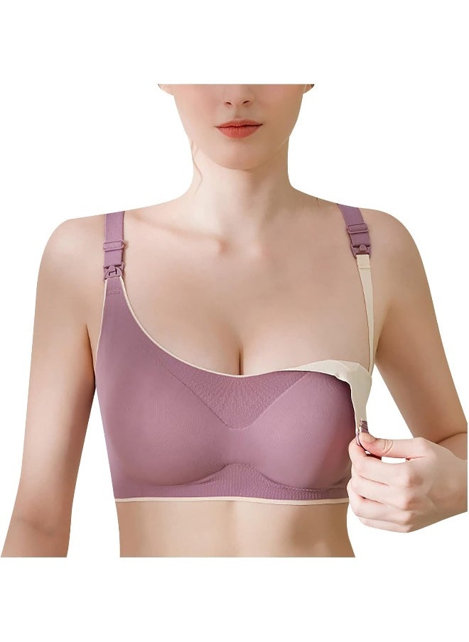 Rubik - Breast Feeding Nursing Bra for Women, Seamless Ultra Comfort Removeable Padded Smooth Wirefree Pregnancy Maternity Sleeping Bra (Large, purple) - Image 1