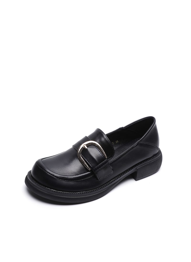 Loquat English Style Soft Soled Leather Shoes Black  - Image 1
