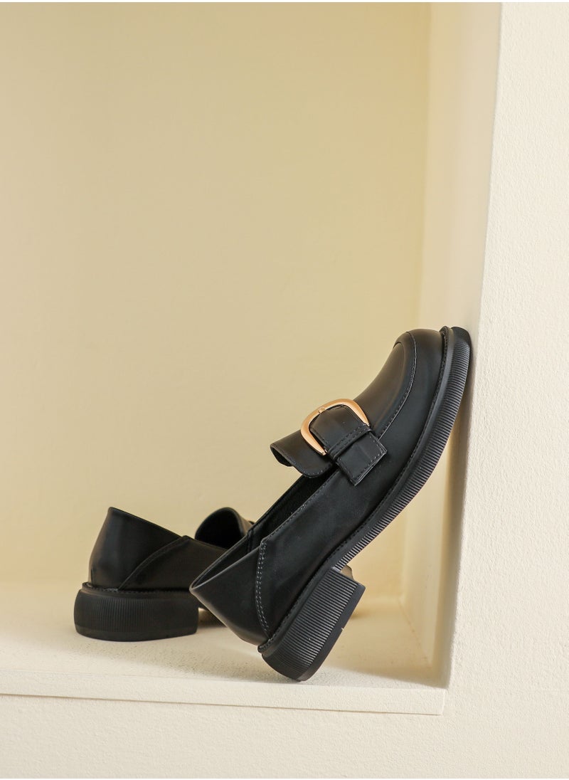 Loquat English Style Soft Soled Leather Shoes Black  - Image 2