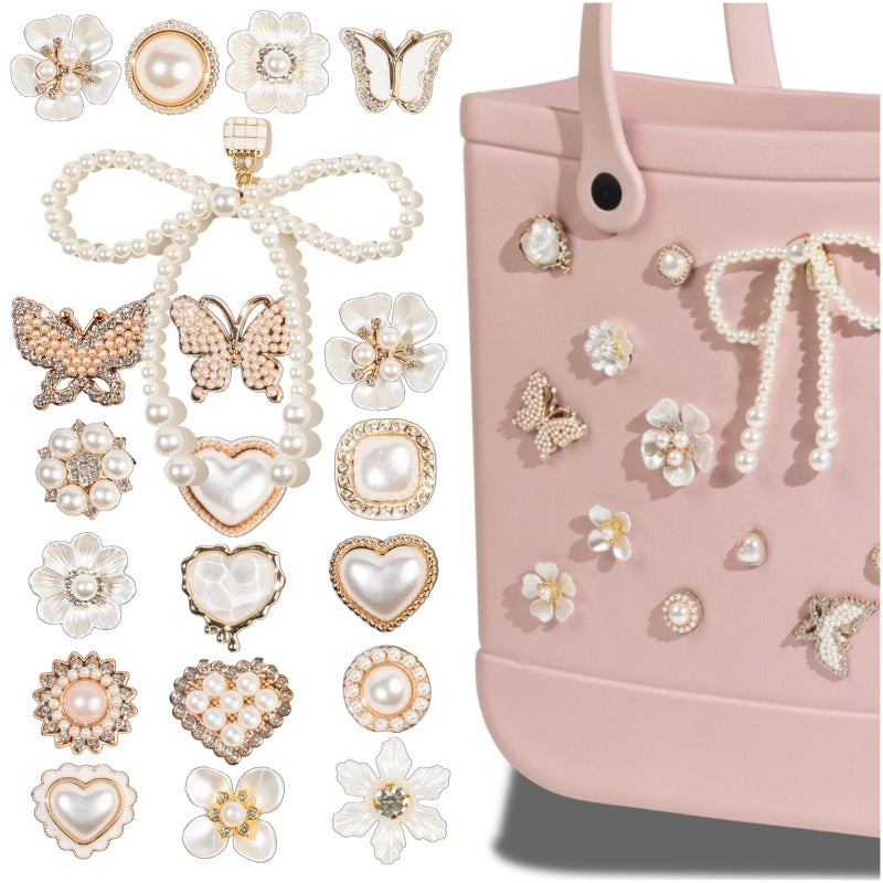 Mon Caramel Rubber Beach Bag Accessories Charms,21PCS Rubber Beach Totes Inserts,Lovely pearl Charms - Image 1
