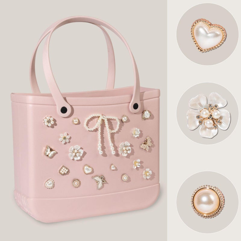 Mon Caramel Rubber Beach Bag Accessories Charms,21PCS Rubber Beach Totes Inserts,Lovely pearl Charms - Image 3