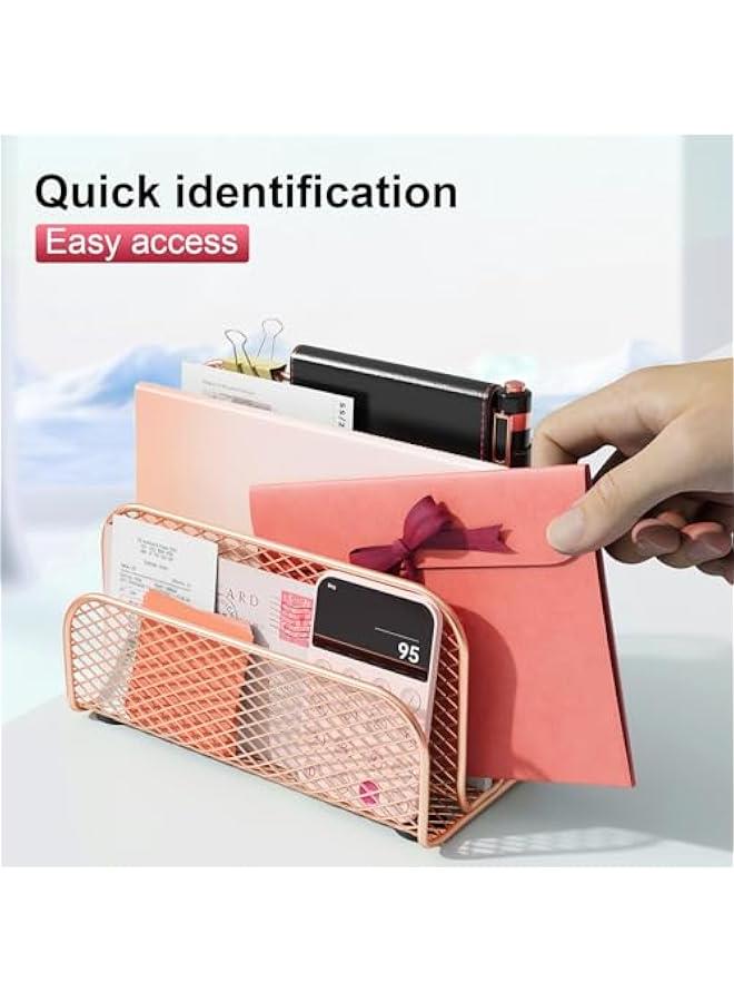 Arabest Mail Organizer Countertop, Metal File Holder with 3-Slot, Rose Gold Desk Accessories & Workspace Organizers (Rose Gold) - Image 3