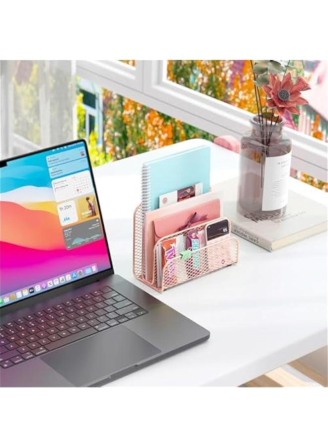 Arabest Mail Organizer Countertop, Metal File Holder with 3-Slot, Rose Gold Desk Accessories & Workspace Organizers (Rose Gold) - Image 4