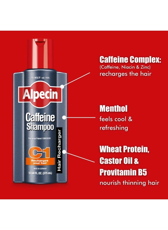 Alpecin Alpecin C1 Caffeine Shampoo, 8.45 fl oz (Pack of 2) Men's Natural Hair Growth Shampoo for Thinning Hair with Niacin and Castor Oil - Image 2