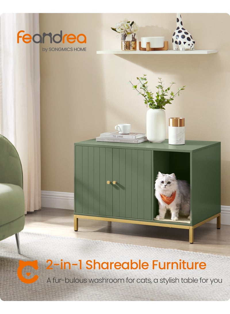 FEANDREA Cat Litter Box Enclosure Furniture Hidden Litter Box with Scratch Pad, Cat Washroom Cat House End Table for Living Room 80x50x55 cm - Image 1