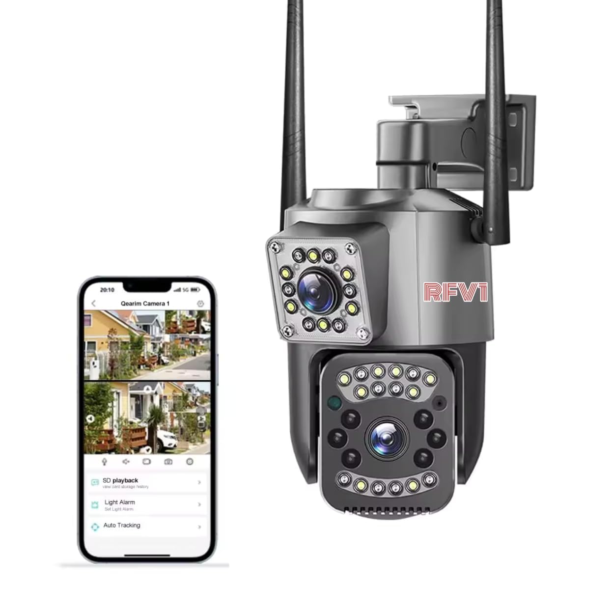 rfv1 Rfv1 RFV1 Smarthome Wireless Cctv Camera Dual Screen Video Record Color Night Vision Ptz Control Pir Motion Sensor IP66 Waterproof