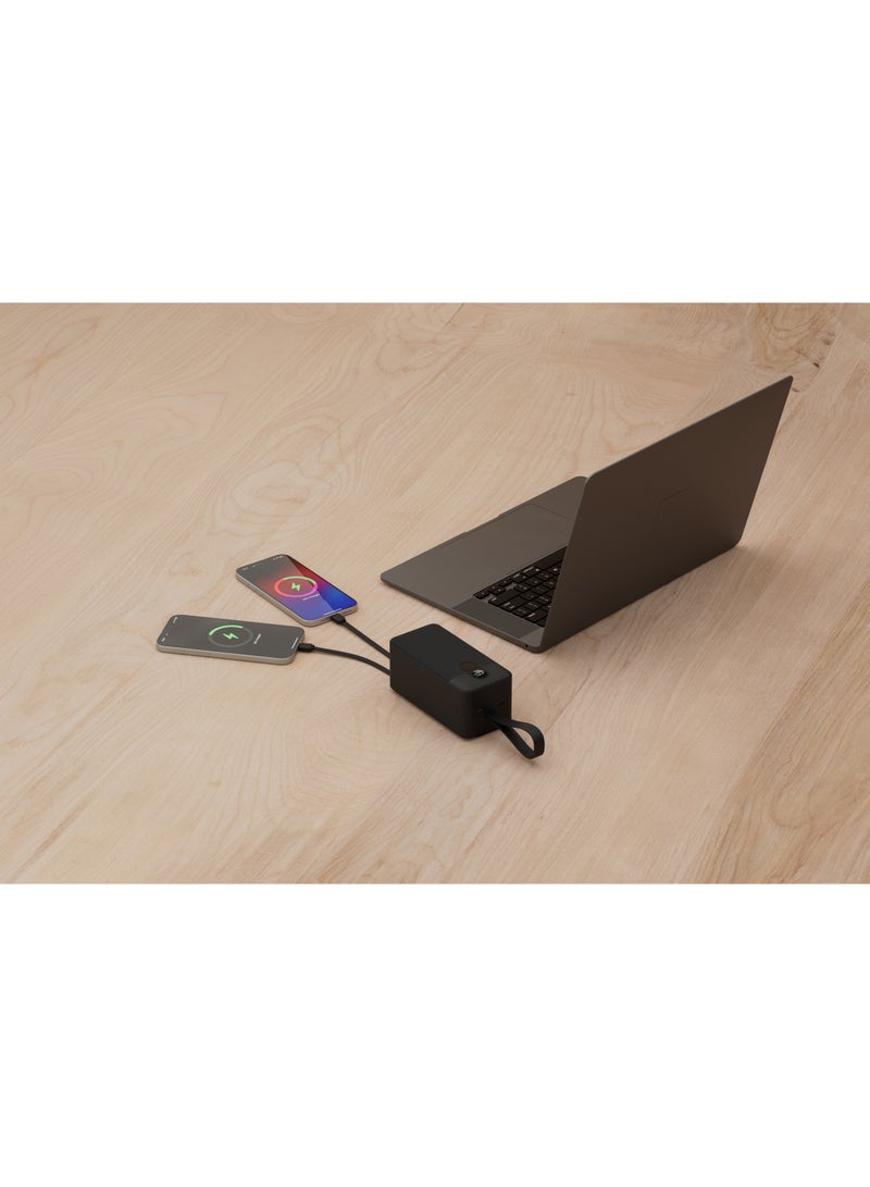 porodo 50000mAh Powerbank PD 22.5W with 2x Integrated Type-C & Lightning Cables / Digital Display / 0%-60% in 35 Minutes / Simultaneous Charging Power Bank 50000 mAh - Black - Image 3