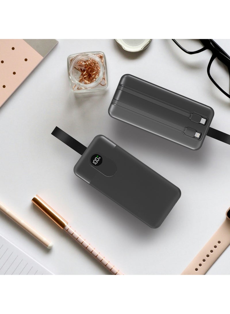 porodo 50000mAh Powerbank PD 22.5W with 2x Integrated Type-C & Lightning Cables / Digital Display / 0%-60% in 35 Minutes / Simultaneous Charging Power Bank 50000 mAh - Black - Image 2