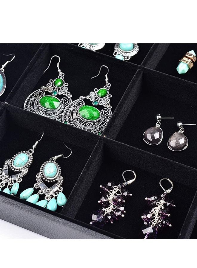 PADOM Padom Jewelry Tray Organizer, Necklace Pendant Organizer Watch Storage Rings Earrings Bracelet Organizer Tray Showcase Display Velvet Stackable Jewelry Storage BLACK COLOR  12 Grids  - Image 3