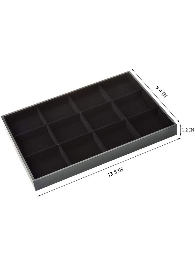 PADOM Padom Jewelry Tray Organizer, Necklace Pendant Organizer Watch Storage Rings Earrings Bracelet Organizer Tray Showcase Display Velvet Stackable Jewelry Storage BLACK COLOR  12 Grids  - Image 5