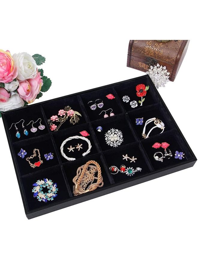 PADOM Padom Jewelry Tray Organizer, Necklace Pendant Organizer Watch Storage Rings Earrings Bracelet Organizer Tray Showcase Display Velvet Stackable Jewelry Storage BLACK COLOR  12 Grids  - Image 4