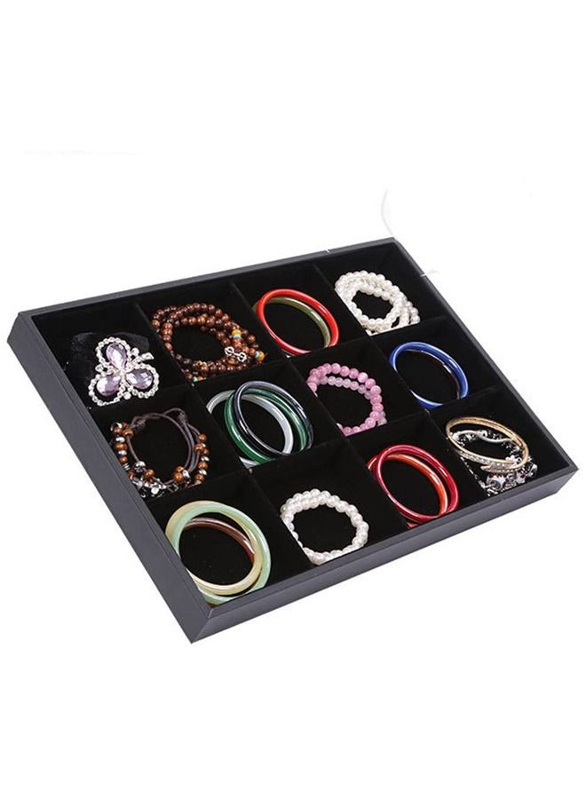 PADOM Padom Jewelry Tray Organizer, Necklace Pendant Organizer Watch Storage Rings Earrings Bracelet Organizer Tray Showcase Display Velvet Stackable Jewelry Storage BLACK COLOR  12 Grids  - Image 1
