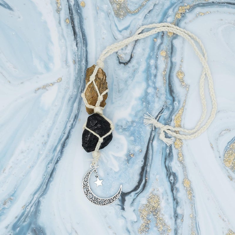 BOHO GARDEN Hanging Car Charm - Tiger Eye & Black Tourmaline - Dangling Moon, Healing Crystal Accessories, Rearview Mirror Decorations - Grounding, Confidence, Protection, Courage, Resilience, Energy - Image 4