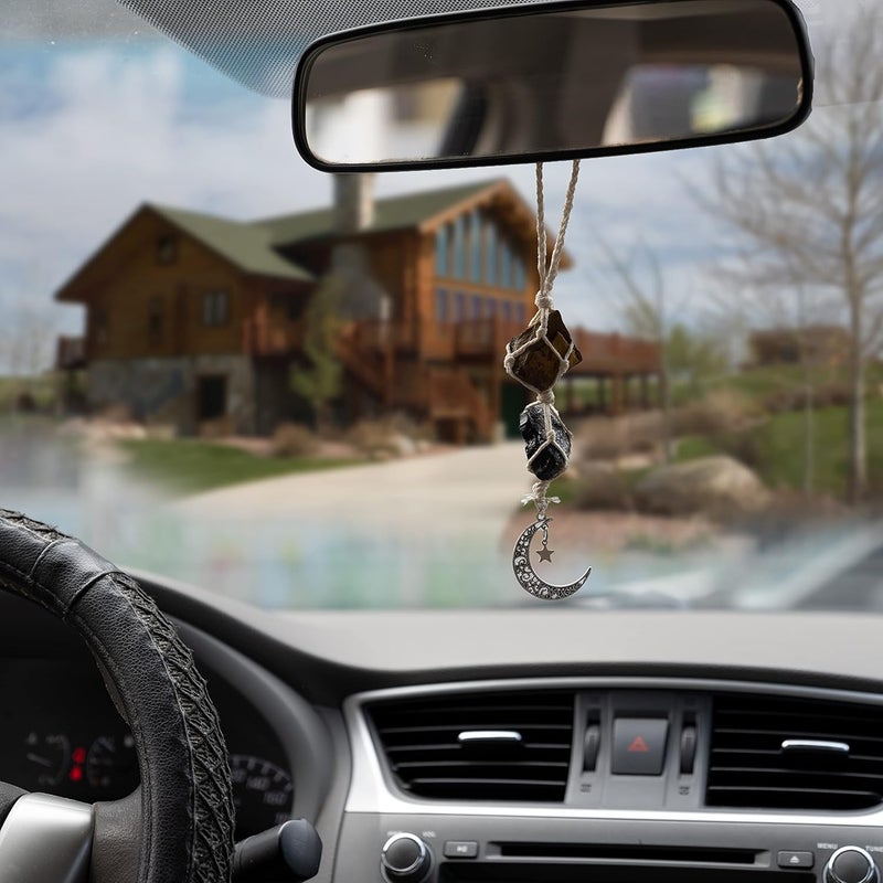BOHO GARDEN Hanging Car Charm - Tiger Eye & Black Tourmaline - Dangling Moon, Healing Crystal Accessories, Rearview Mirror Decorations - Grounding, Confidence, Protection, Courage, Resilience, Energy - Image 3