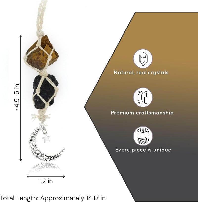 BOHO GARDEN Hanging Car Charm - Tiger Eye & Black Tourmaline - Dangling Moon, Healing Crystal Accessories, Rearview Mirror Decorations - Grounding, Confidence, Protection, Courage, Resilience, Energy - Image 2