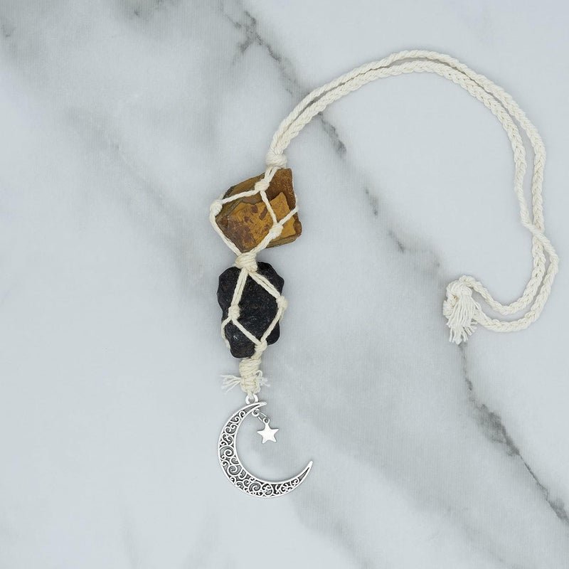 BOHO GARDEN Hanging Car Charm - Tiger Eye & Black Tourmaline - Dangling Moon, Healing Crystal Accessories, Rearview Mirror Decorations - Grounding, Confidence, Protection, Courage, Resilience, Energy - Image 5