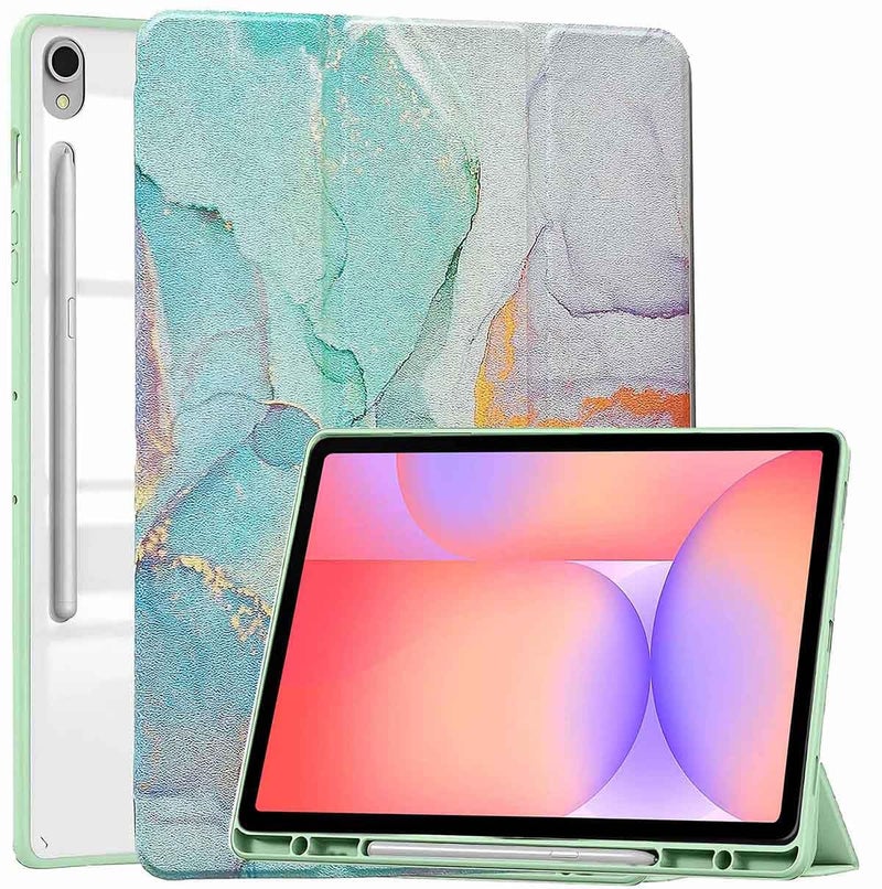 ProElite غطاء ProElite لجهاز Samsung Galaxy Tab S10 Lite 10.9"/ Tab S9 FE 10.9 بوصة/ Tab S10 FE/ Tab S9 11"، غطاء ذكي مع حامل S Pen، أخضر رخامي [ظهر شفاف] - Image 1