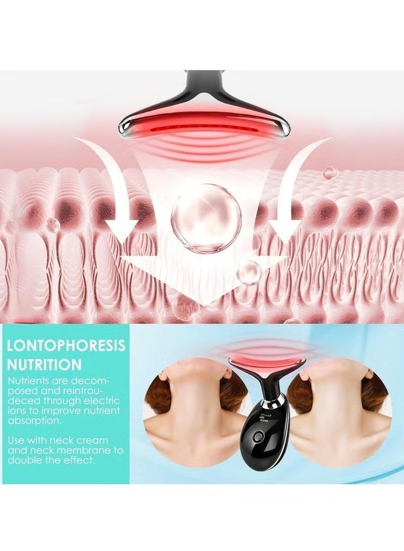 جهاز تدليك كهربائي للوجه والرقبة، مساج كهربائي للوجه والرقبة، مساج محمول عالي التردد لشد الوجه بالتدليك الحراري عالي التردد، علاج بالضوء الأحمر للوجه والرقبة، جهاز تدليك الوجه EMS للوجه مع 7 ألوان أسود - Image 2