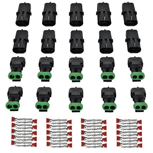 MUYI 10 Kit 2 Pin Waterproof Connector for 20-14 AWG Wire Harness 2.5mm Series Automotive Electrical Plugs with Replacement Terminal Pins Sockets and Spudger - Image 1