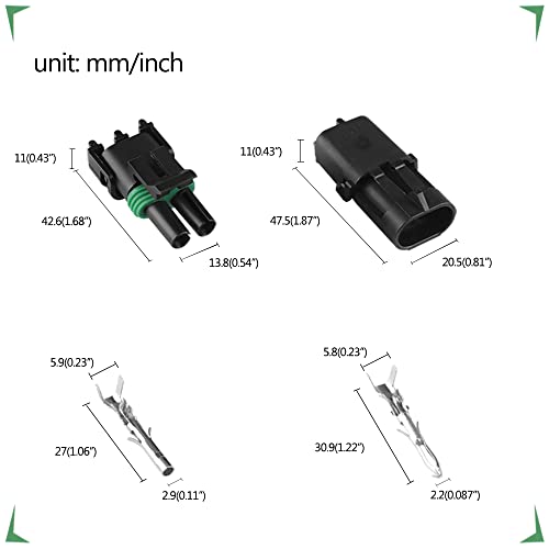 MUYI 10 Kit 2 Pin Waterproof Connector for 20-14 AWG Wire Harness 2.5mm Series Automotive Electrical Plugs with Replacement Terminal Pins Sockets and Spudger - Image 3
