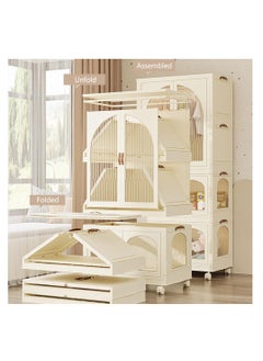 Generic Plastic Wardrobe, Portable Closet Organizers with Wheels for Bedroom, Foldable Stackable Clothes Storage Bins Cabinet for Baby Nursery Room, Free-Combination Cubes Cupboard for Garments Dolls Toys (B)  - Image 4