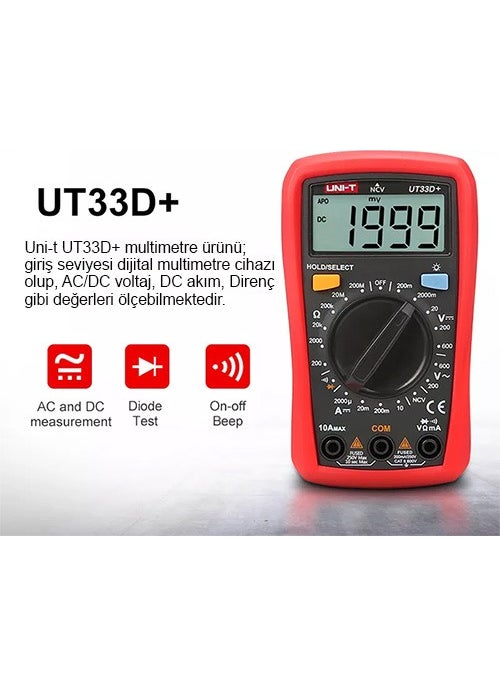 UniT - Uni-T UT33D+ 600V 10A Digital Multimeter - Image 1