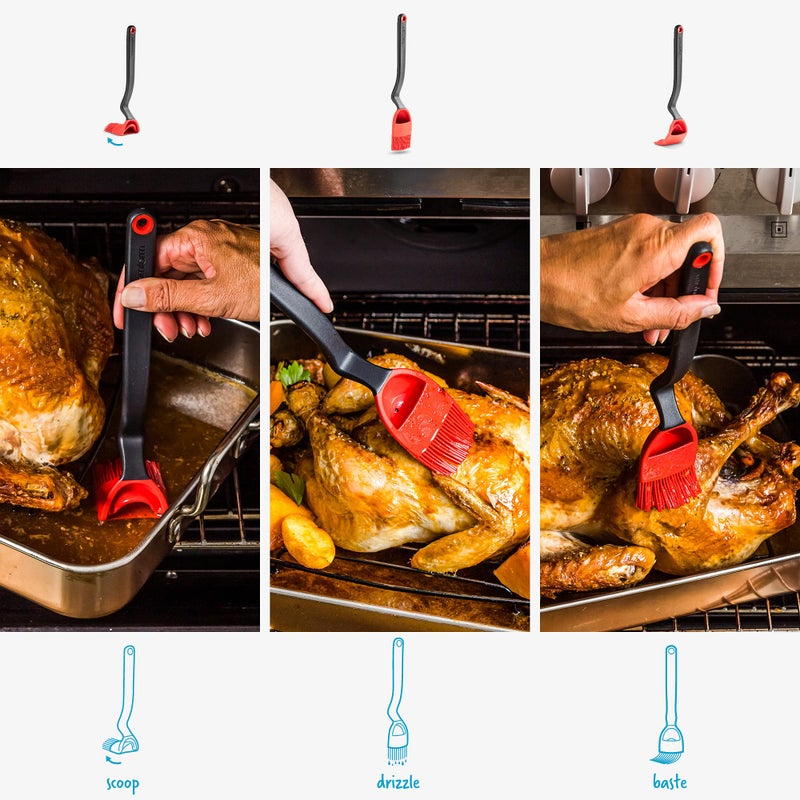 Dreamfarm Brizzle 3-In-1 Flexible Silicone Sit-Up Basting, Drizzle, Scooping Brush with In-Built Sauce Resevoir - Red - Image 4